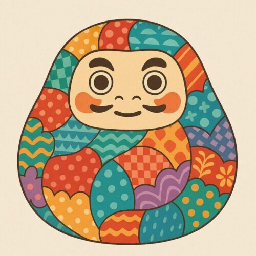 彩音戯画の一部として登場した「笑み咲か達磨」をイメージしたイラスト。
